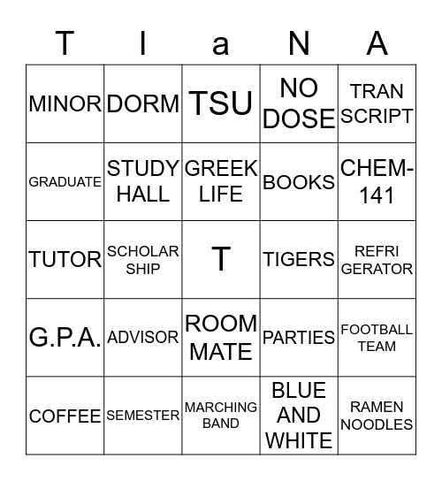 COLLEGE BINGO Card
