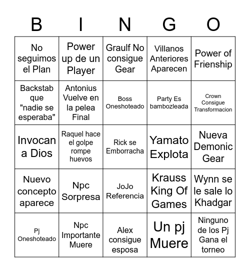 Iminar Arco 5.5: Sentiencia Games Bingo Card
