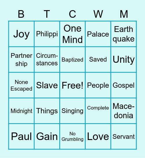 Philippians Bingo Card