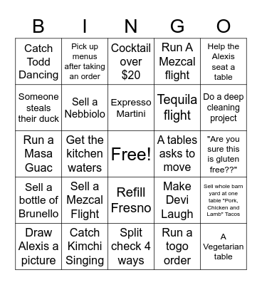 Colita Bingo Card