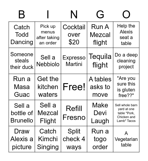 Colita Bingo Card