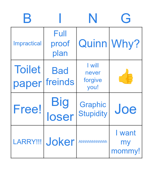 Impractical Jokers Bingo Card