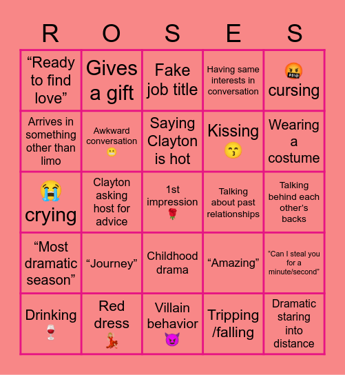 Bachelor 🌹  Bingo Card