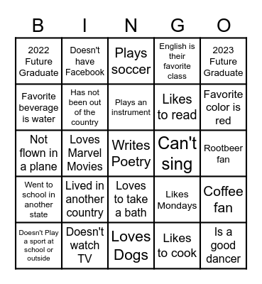 Get to Know You Bingo Card