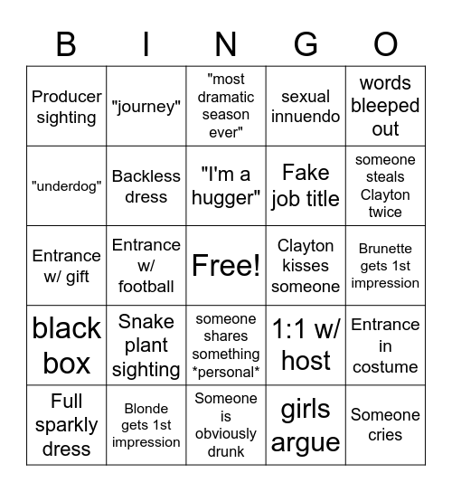 Bachelor Bingo - Episode 1! Bingo Card