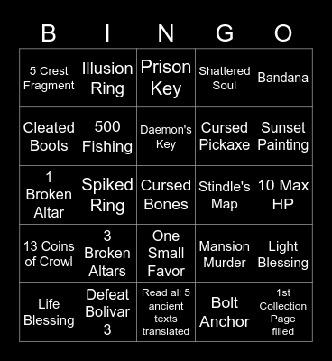 Prodigal Bingo (No Crypt or DD) Bingo Card