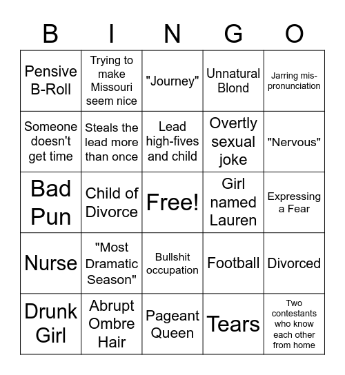 Bachelor Bingo Card