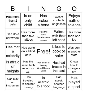 Find Someone Who Bingo Card