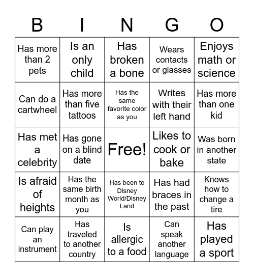 Find Someone Who Bingo Card