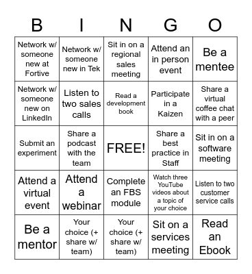 Learning & Development Bingo Card