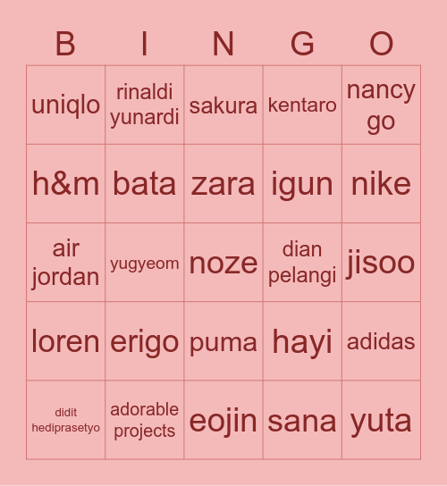 🌸🌸🌸🌸🌸 Bingo Card