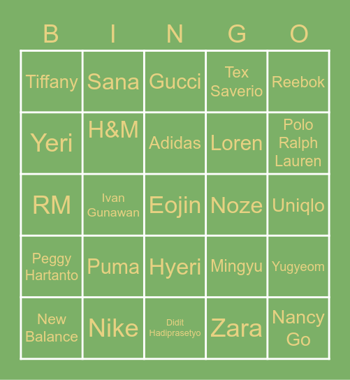 Yiting Bingo Card