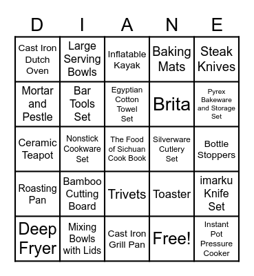 Bridal Bingo Card