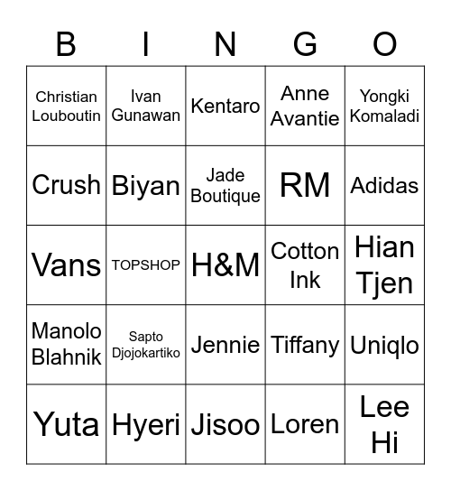 KYO's Board Bingo Card