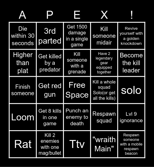 Bored solo que Shenanigan Bingo Card