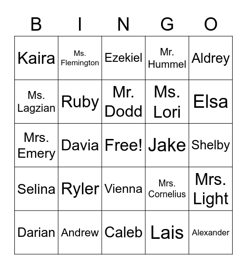 Our Class Bingo Card