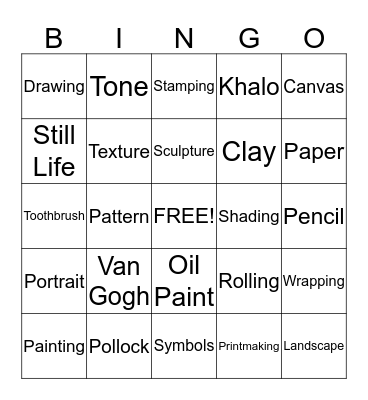 ART and ARTISTS Bingo Card