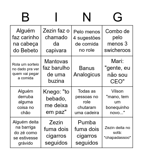 Bingo Capivaresco II Bingo Card