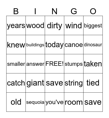 The Giant Trees  &  Daisy's Surprise Bingo Card