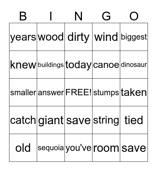 The Giant Trees  &  Daisy's Surprise Bingo Card