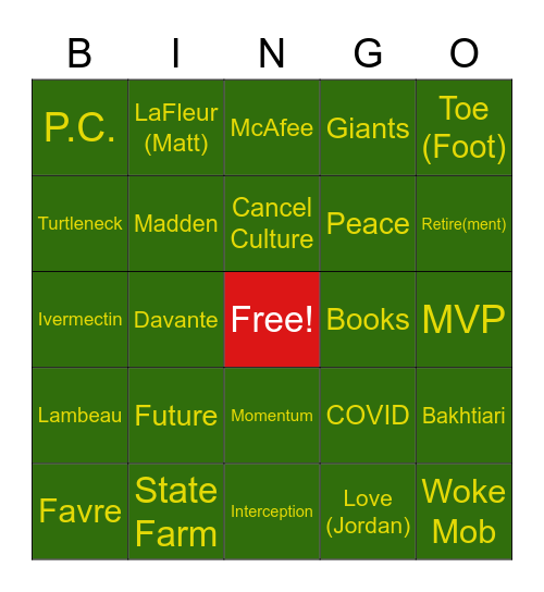Manning Bingo Card