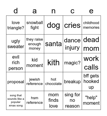 A Christmas Dance Reunion Bingo Card