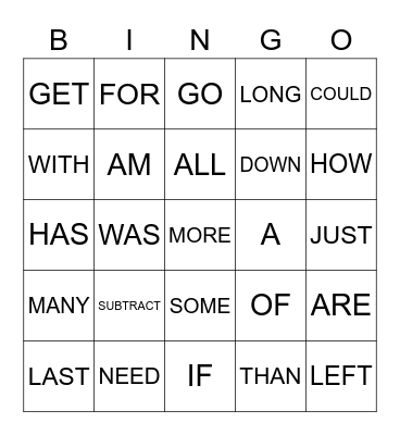 SIGHT WORDS Bingo Card