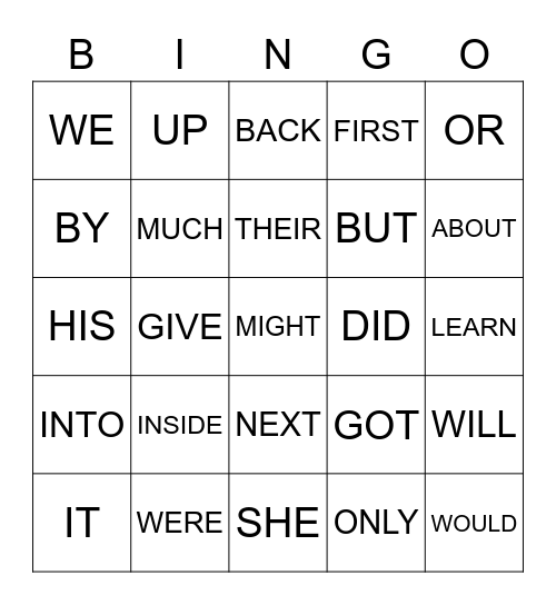 SIGHT WORDS Bingo Card