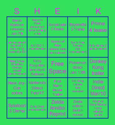 Nintendo 1st Quarter Bingo Card