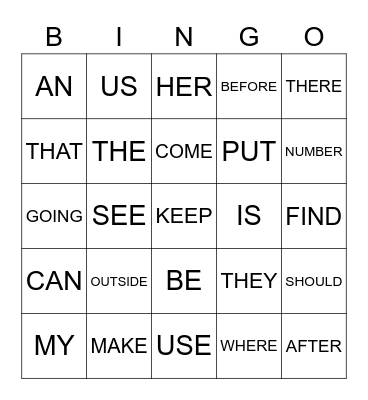 SIGHT WORDS Bingo Card