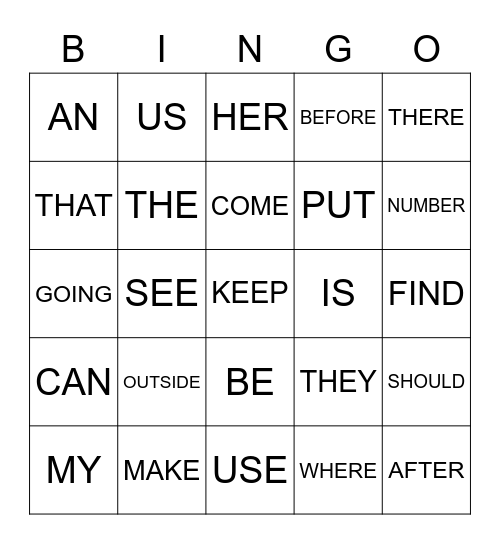 SIGHT WORDS Bingo Card