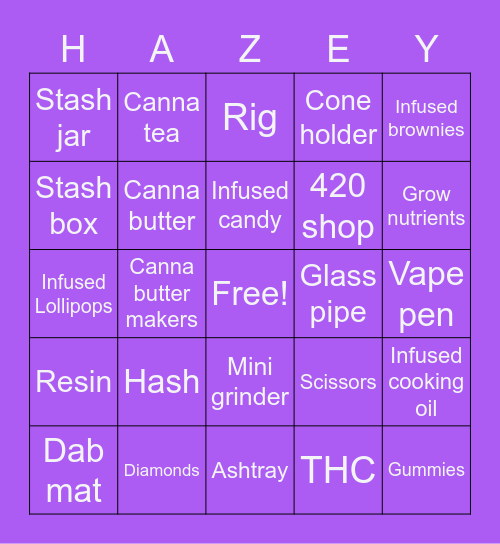Hazey Squares Bingo Card