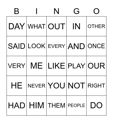SIGHT WORDS Bingo Card