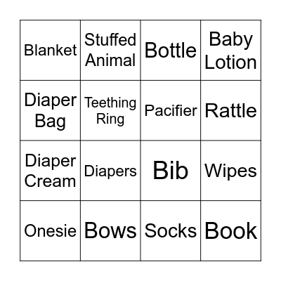 Baby Gift Bigo Bingo Card