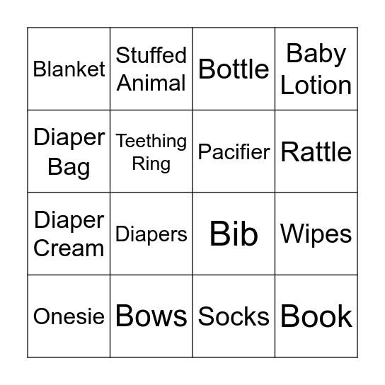 Baby Gift Bigo Bingo Card