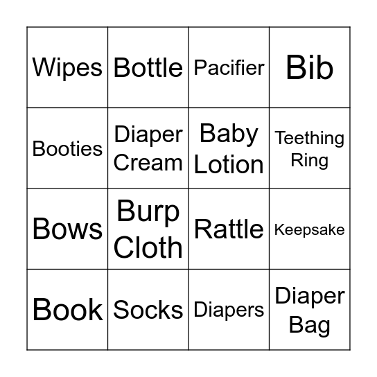 Baby Gift Bingo Card