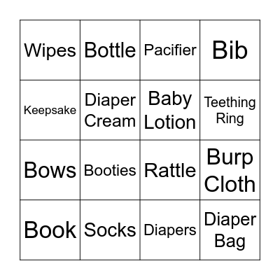 Baby Gift Bingo Card