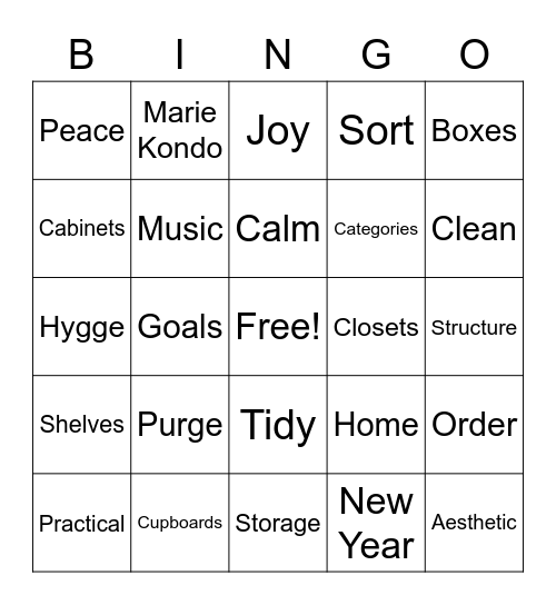 Let's Get Organized! Bingo Card