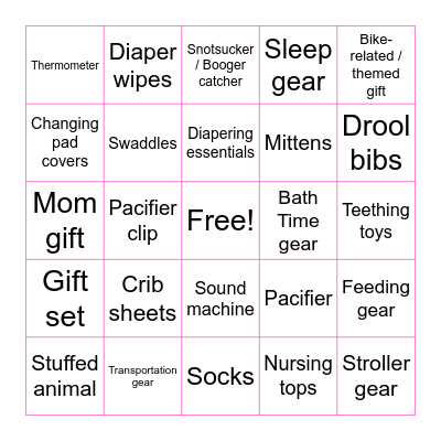 Baby Hendrix Gift Bingo Card