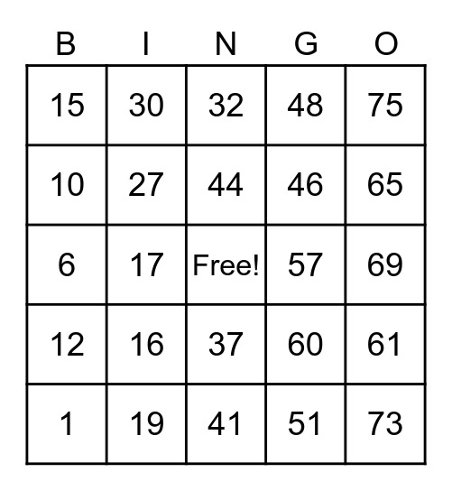 B I N G O Bingo Card