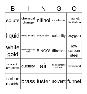 First Semester Review Bingo Card