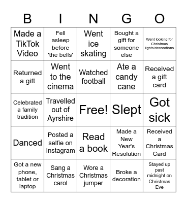 Christmas Holiday Bingo Card