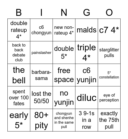 shenhe and xiao banner Bingo Card