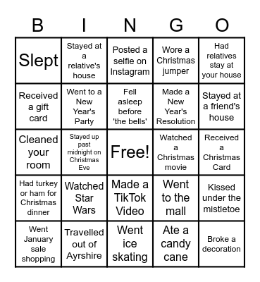 Christmas Holiday Bingo Card