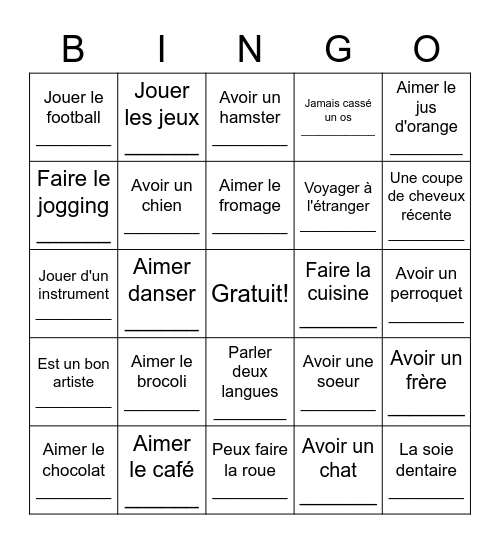 LOTERIE (Ou est tu?) Bingo Card