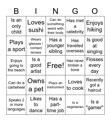 Getting to know YOU Bingo Card