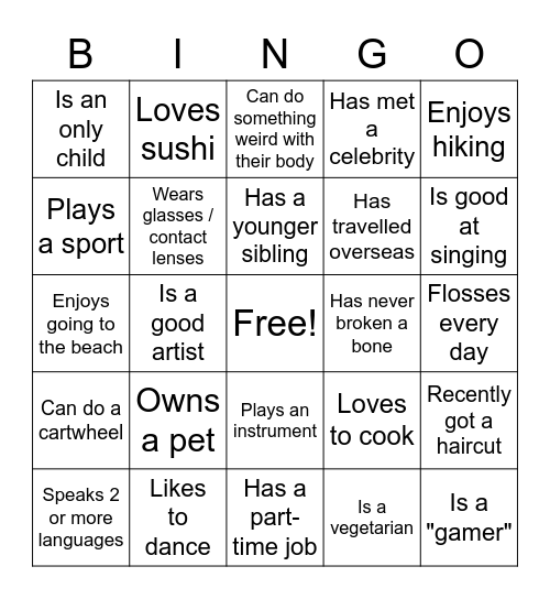 Getting to know YOU Bingo Card