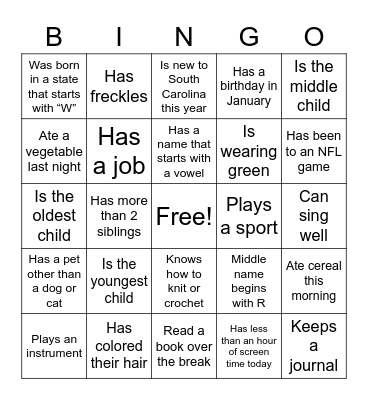 Get to Know You BINGO Card