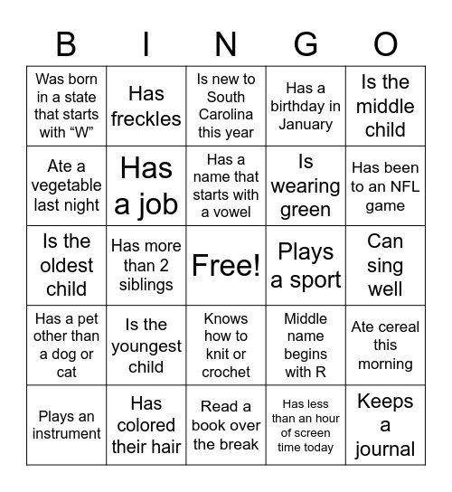 Get to Know You BINGO Card