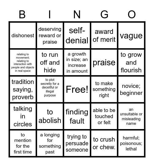 Vocabulary 6-10 Bingo Card